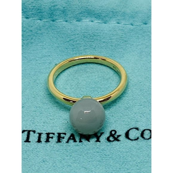 Authentic Tiffany & Co 18k Rose Gold Chalcedony BallRing 4.5, Ball 7.5mm Pouch